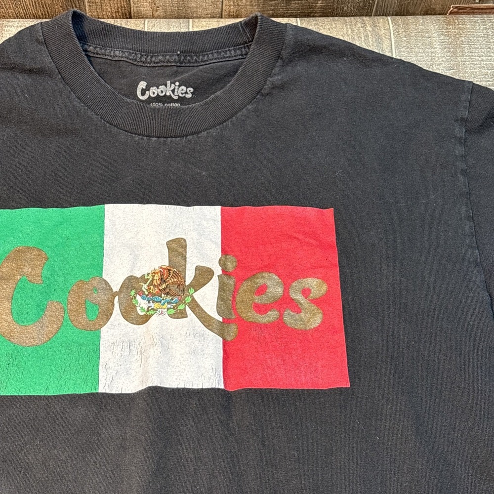 Cookies Men's T-Shirt‎ Size Large Black Mexico Flag Logo Streetwear Tee